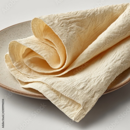 Elegant linen napkin on speckled plate evokes rustic charm for restaurant menus and lifestyle blogs, adding a touch of organic warmth now