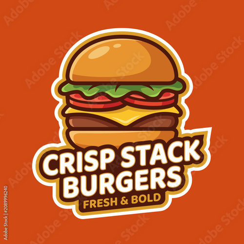 A vibrant burger graphic featuring layers of ingredients, including cheese, lettuce, and tomato, perfect for promoting a fresh and bold dining experience at a burger joint.