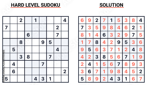 Fotografie Expert level classic sudoku puzzle with complete solution printable logic game V