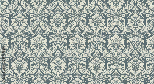 Elegant repeating damask wallpaper with stylized botanical curved elements