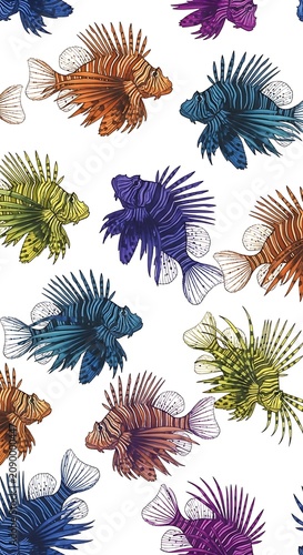 Colorful illustration of multiple fish with vibrant fins and tails