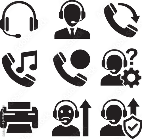 Black customer support icons set Vector