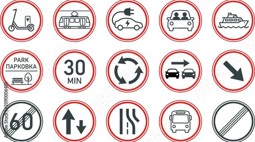Fotografie Traffic Signs Indicating Vehicle Regulations and Parking in Urban Settings, Info
