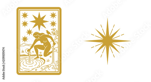 Golden starburst and nymph illustration with white background