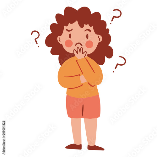 Cartoon girl with question marks on her head