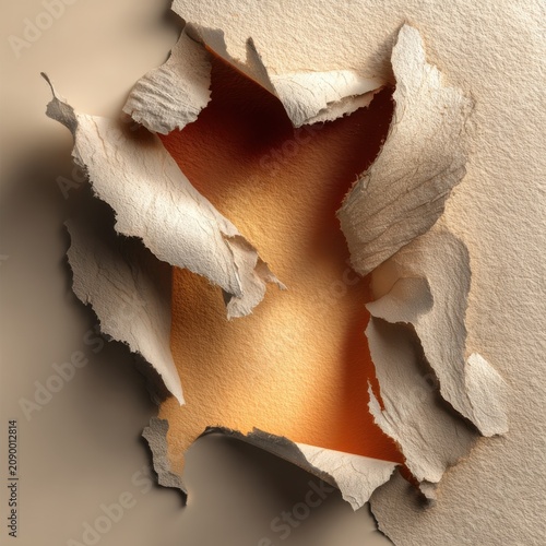 Six distressed white textured paper pieces with peeling edges, Abstract grunge background, aged surface design element
