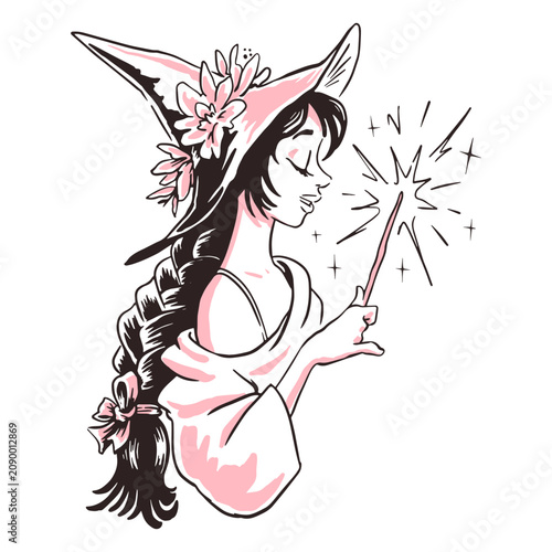 Quadro em tela Modern witch magic character