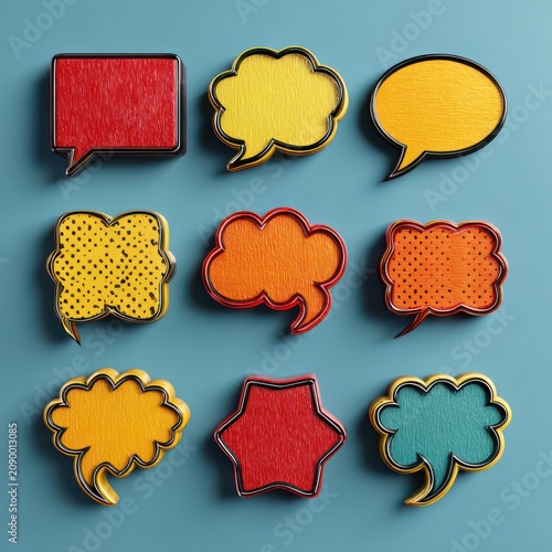 Colorful Textured Speech Bubbles in Various Shapes, A Vibrant Visual Representation of Dialogue and Expression