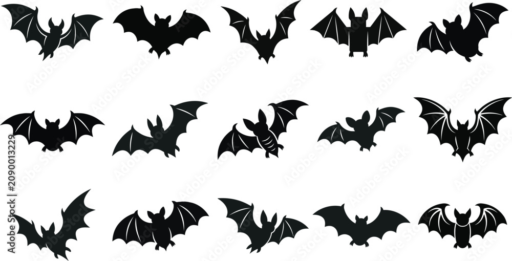 Fototapeta premium Halloween bat silhouettes collection spooky vector graphics for october 31st designs