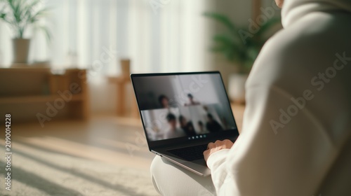 Remote Video Call on Laptop in Cozy Home Interior