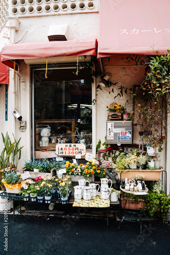 Small shop selling potted plants and garden accessories in Tokyo Japan