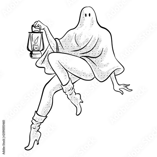фотографія A female ghost with long legs holding an oil lamp