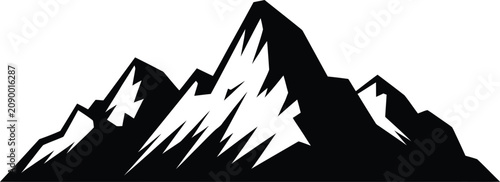 Sharp jagged mountain peak silhouette in black and white vector style Vector