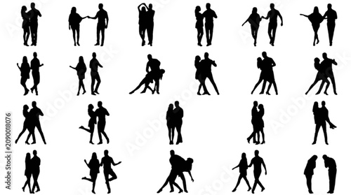 Foto Silhouette people walking and dancing in line isolated on transparent background