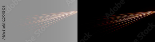 Photography Warm laser lines on transparant and black background, abstract orange and gold f