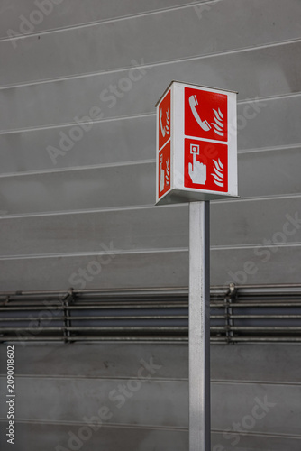 emergency equipment sign and Emergency contact equipment in modern train station.