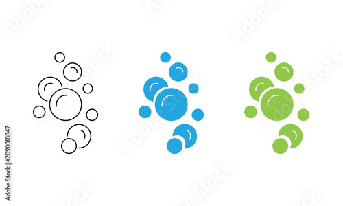 Foto Three groups of bubbles in outline, solid blue, and solid green variations soap