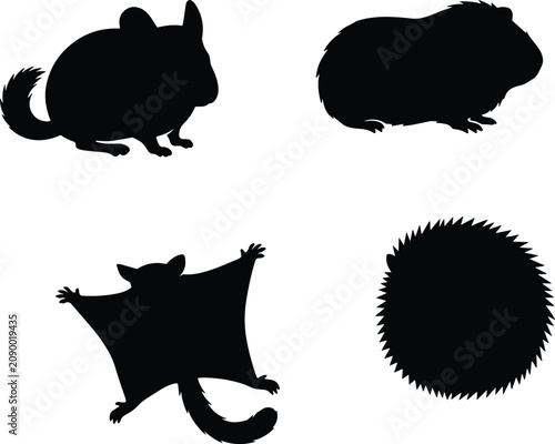 Photos WebBlack silhouettes of exotic small pets set including chinchilla, guinea pig,