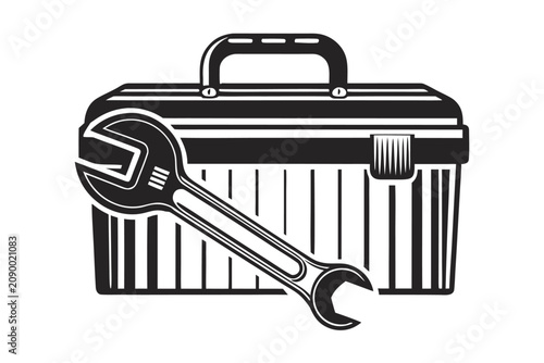 Black Silhouette of a Toolbox and Wrench Ideal for Maintenance, Repair, and DIY Service Branding