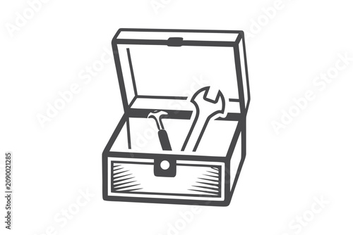Construction and Repair Tool Box Icon with Wrench Symbol for Industrial Maintenance Branding