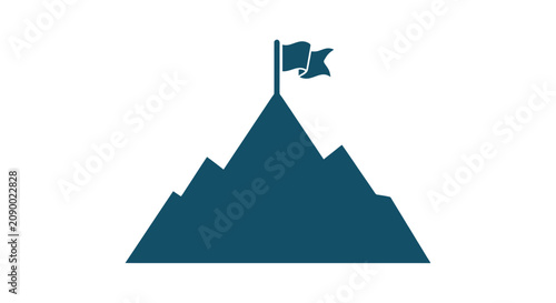 Bild auf Leinwand Mountain Silhouette With Flag Dark Teal Color On White Background