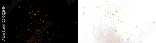 Sparks and smoldering coals rising from a fire with a transparent background creating a warm scene in the night