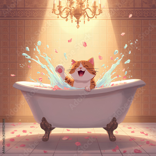 chat dans son bain