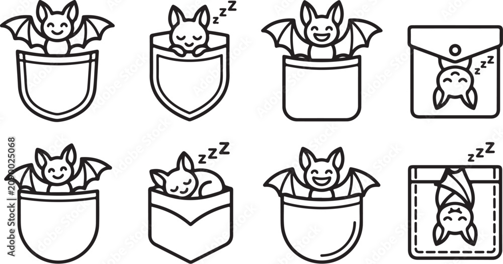 Obraz premium Cute cartoon bat and bunny sleeping in pockets