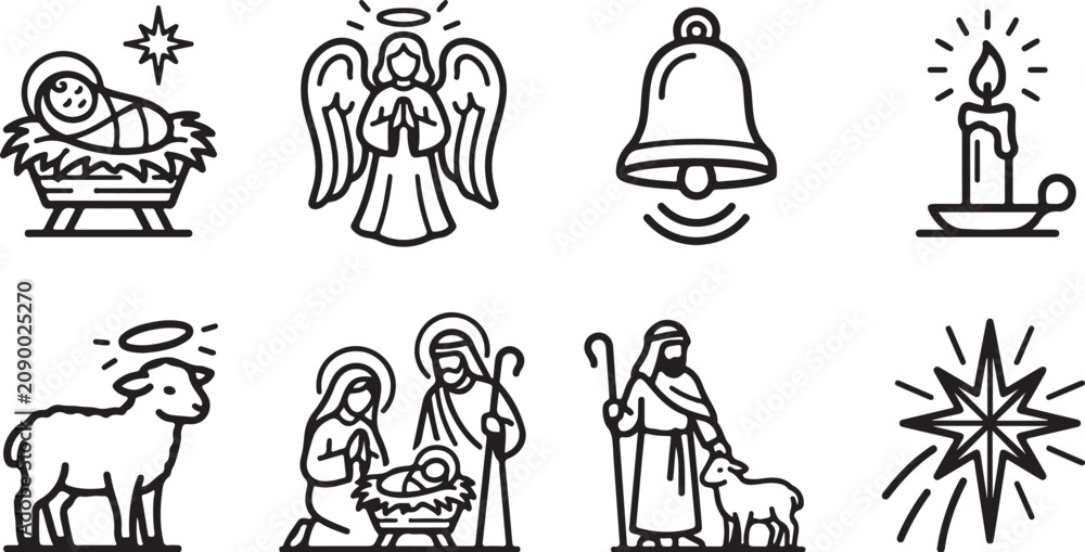Obraz premium Christmas nativity and holiday symbols set