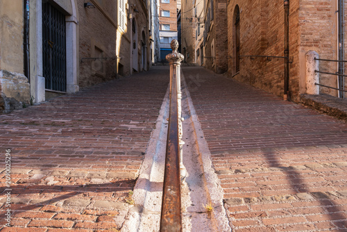 Tableau sur toile Historic Piaggia della Torre staircase in Macerata, Marche, Italy, featuring ele