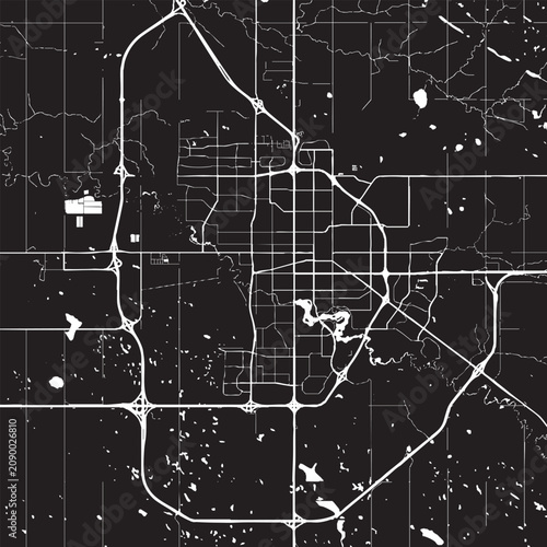 Billede på lærred Regina Saskatchewan in Canada map illustration displays roads and highways on a black background