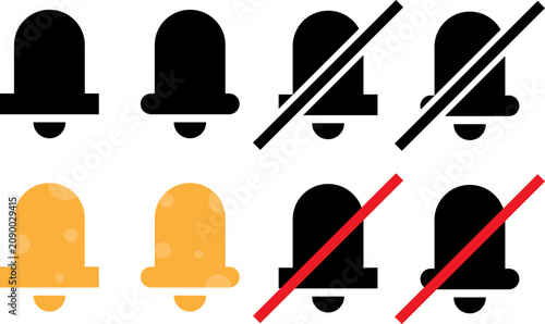 Tableau sur toile Notification bell icons set with mute and silent status in flat design style