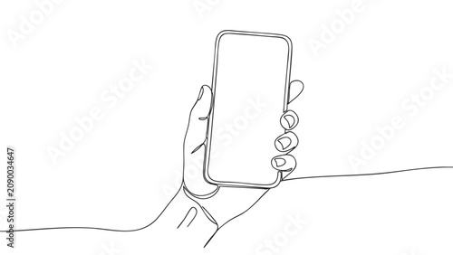 phone screen black line art vector icon with hand