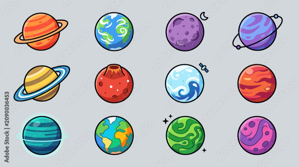 Obraz premium Stylized planet icons