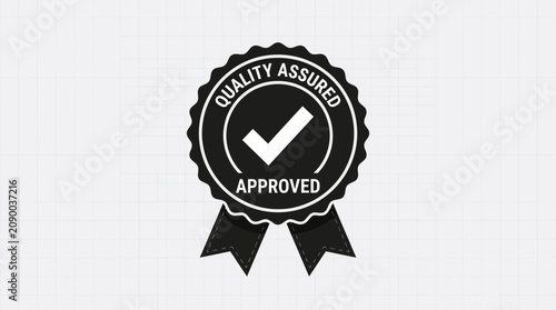 Tableau sur toile Quality assured approved black seal with check mark.