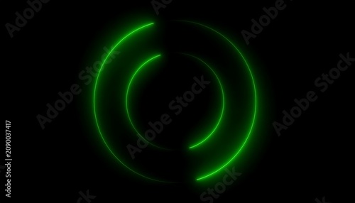 Glowing Green Circular Light Trails in Darkness.