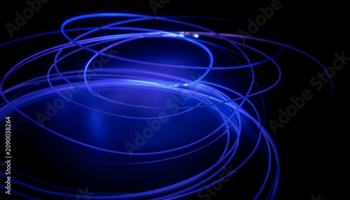 Abstract Blue Light Trails on Black Background.