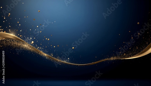 Abstract Golden Wave on Dark Blue Background.