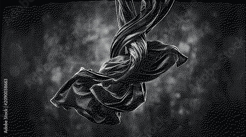 Abstract flowing fabric texture with elegant folds and dark shadows