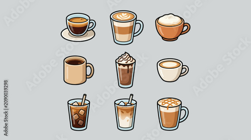 Bild auf Leinwand Various coffee drink illustrations