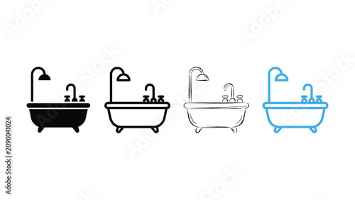 Obraz na płótnie Four stylized vintage bathtub icons with different colors and line designs