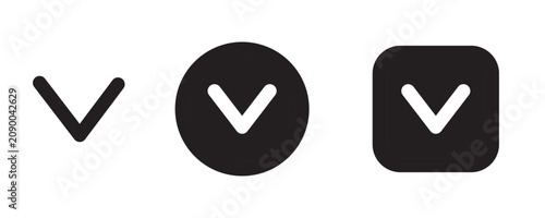 Fotografia Chevron down icon set featuring dropdown and expand more symbols in standalone, circle and rounded square styles