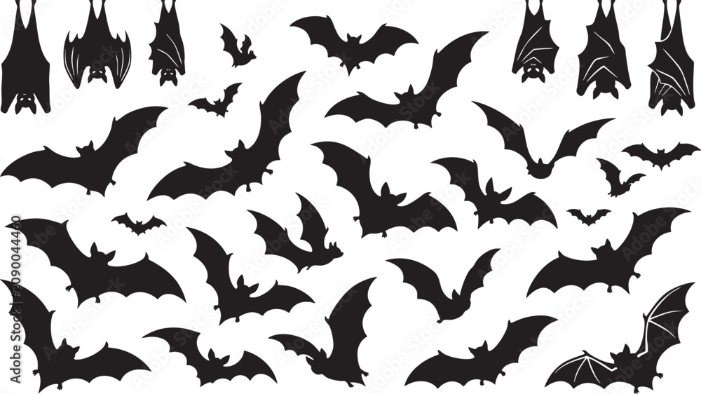 Fototapeta premium Spooky halloween bats silhouette collection vector graphics for autumn celebrations and creepy design projects