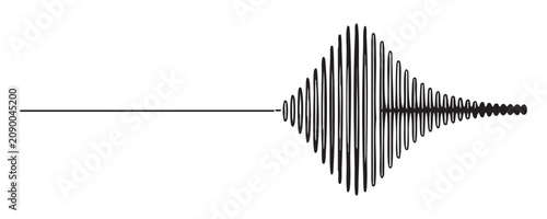 Fotografía Audio waveform visualization with crescendo and decrescendo amplitude over time, represented digitally on grid