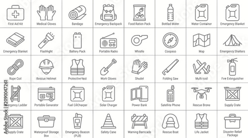 Obraz na plátně First aid kit medical gloves and bandage emergency backpack food ration pack water bottle