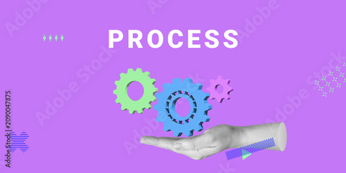 Tableau sur toile Hand holds interlocking gears under word PROCESS
