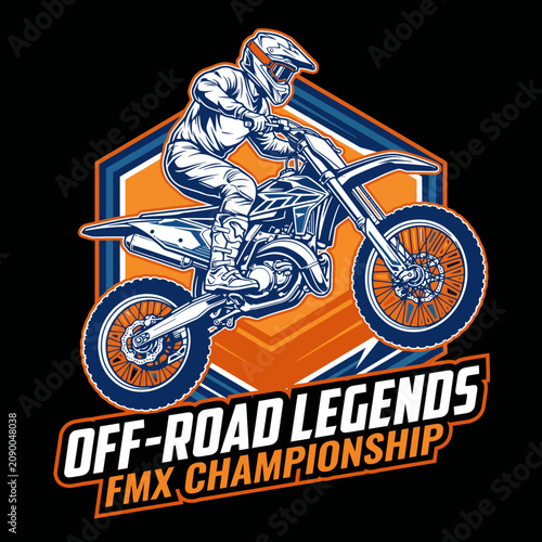 Experience the adrenaline rush of off-road legends with this dynamic image of a motorcycle rider performing an exciting stunt against a vibrant background.