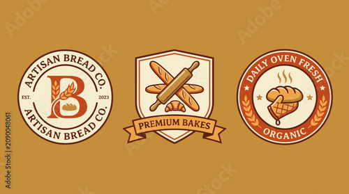 A collection of charming artisan bread company logos showcasing the warmth and richness of freshly baked bread, emphasizing a commitment to quality and tradition.