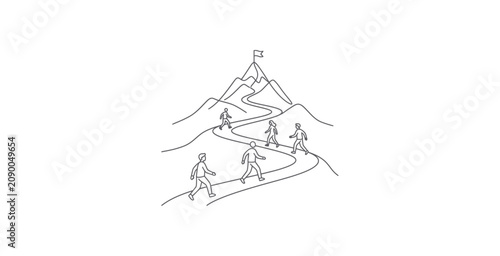People Hiking Mountain Goal Vector Illustration