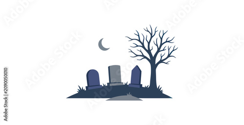 Spooky Cemetery Night Vector Illustration